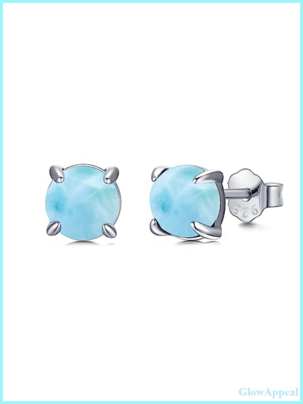 Genuine Larimar Stud Earrings 925 Sterling Silver 6mm Round Natural Gemstone